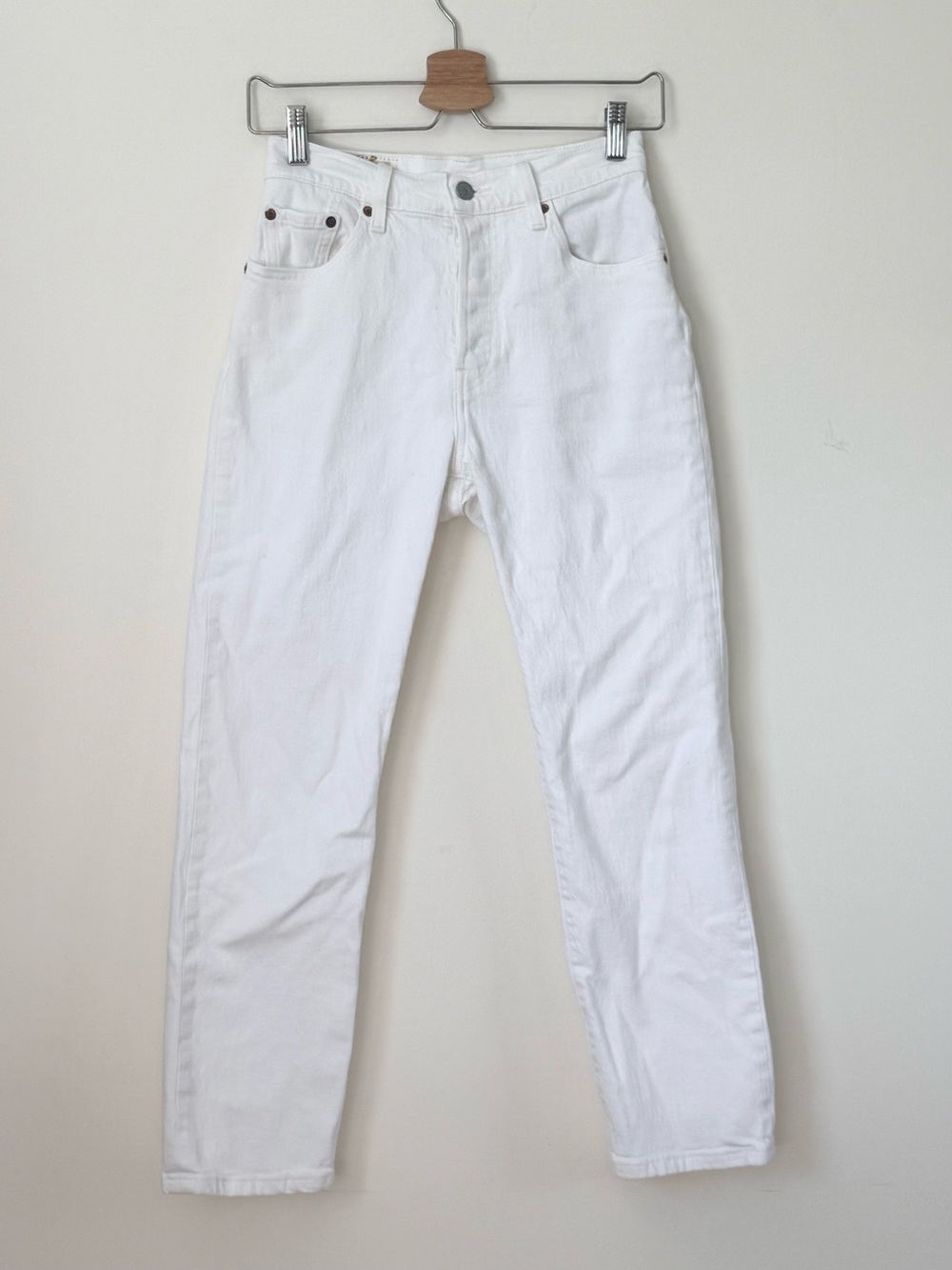 Classic Levi's 501 Button Fly White Straight Leg Jeans